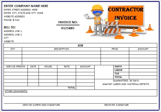 contractor invoice template australiam
