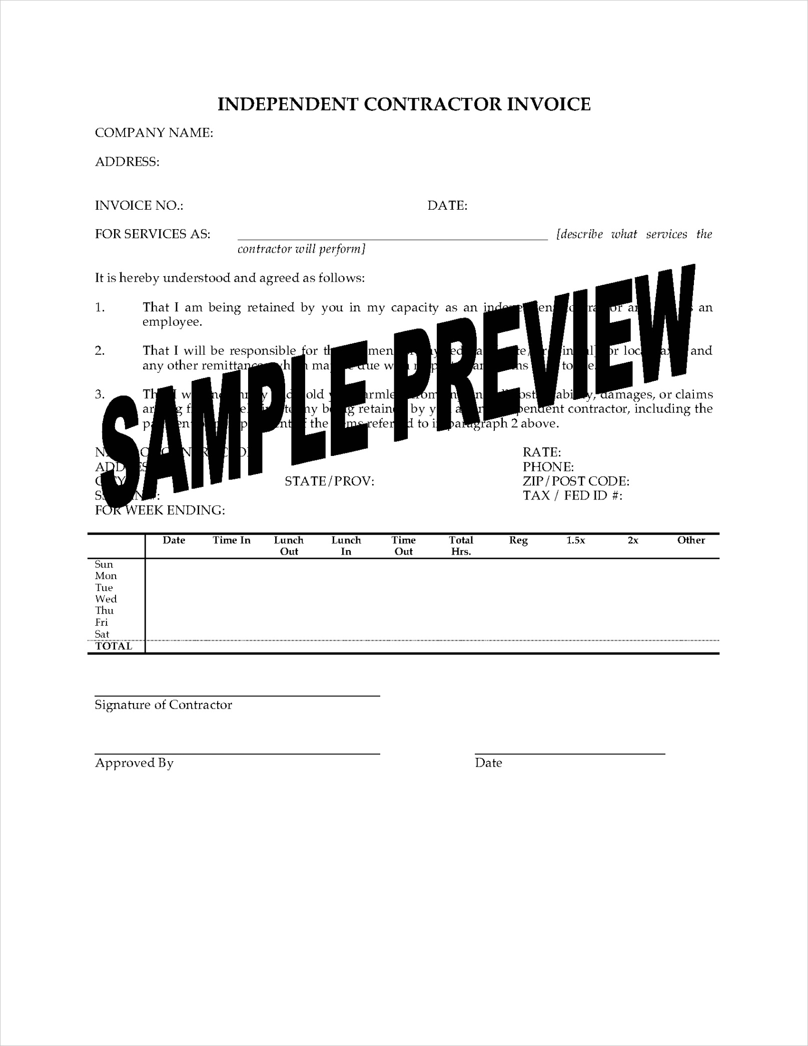 independent contractor invoice form