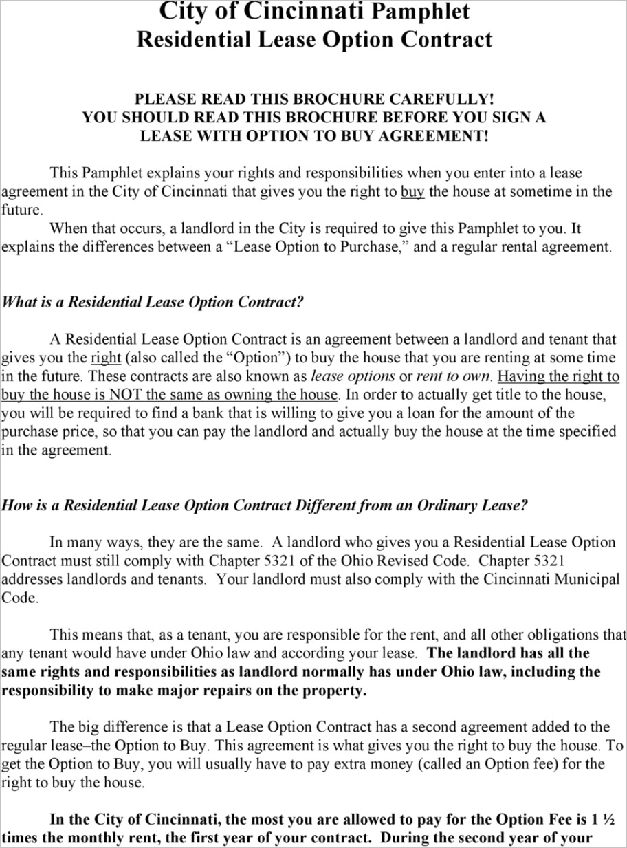 City of cincinnati pamphlet residential lease option contractml