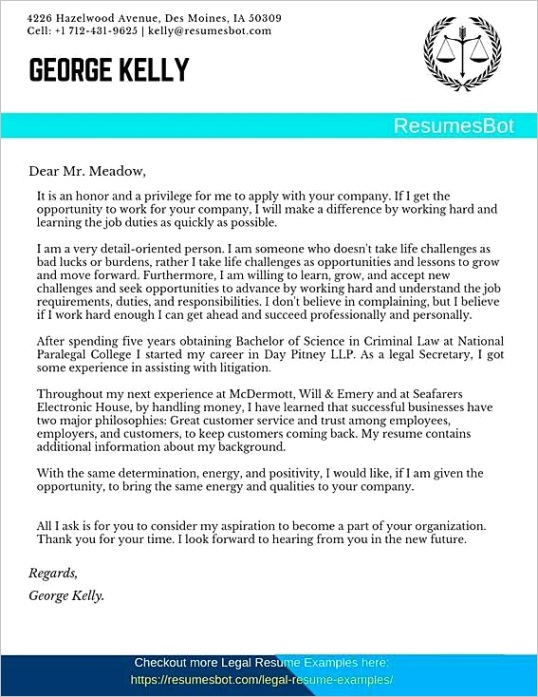 legal secretary cover letter example