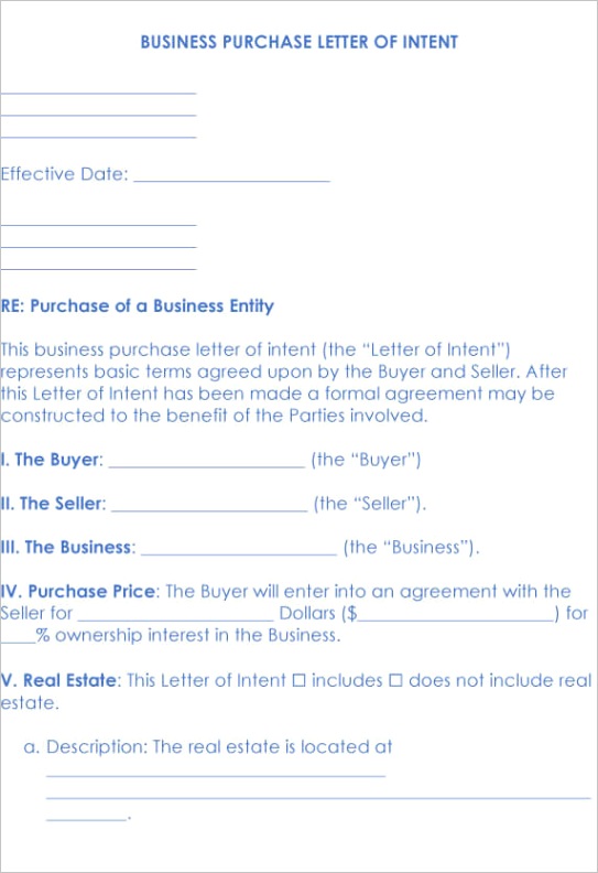 business purchase letter of intent free templates
