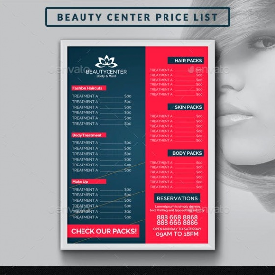 beauty price list in graphics