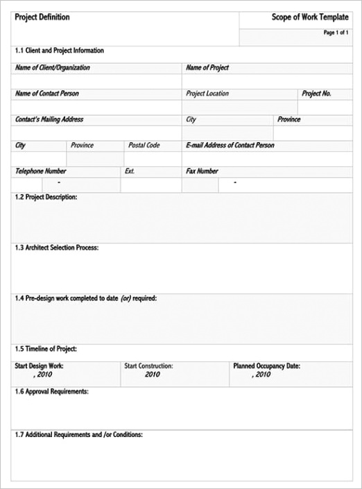 scope of work sow templates