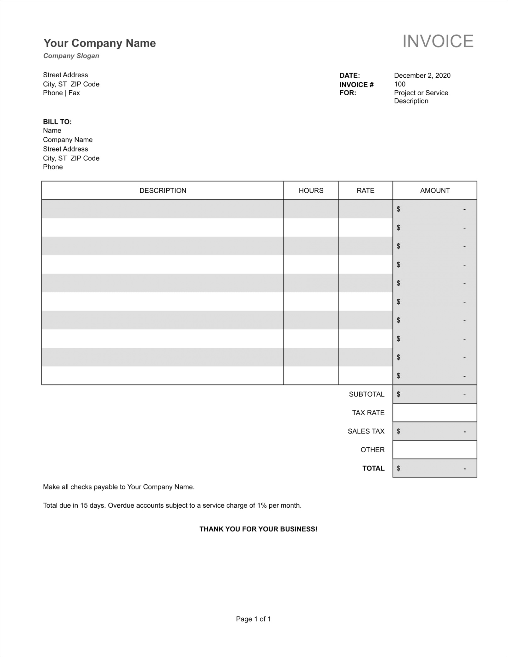 invoice in excel