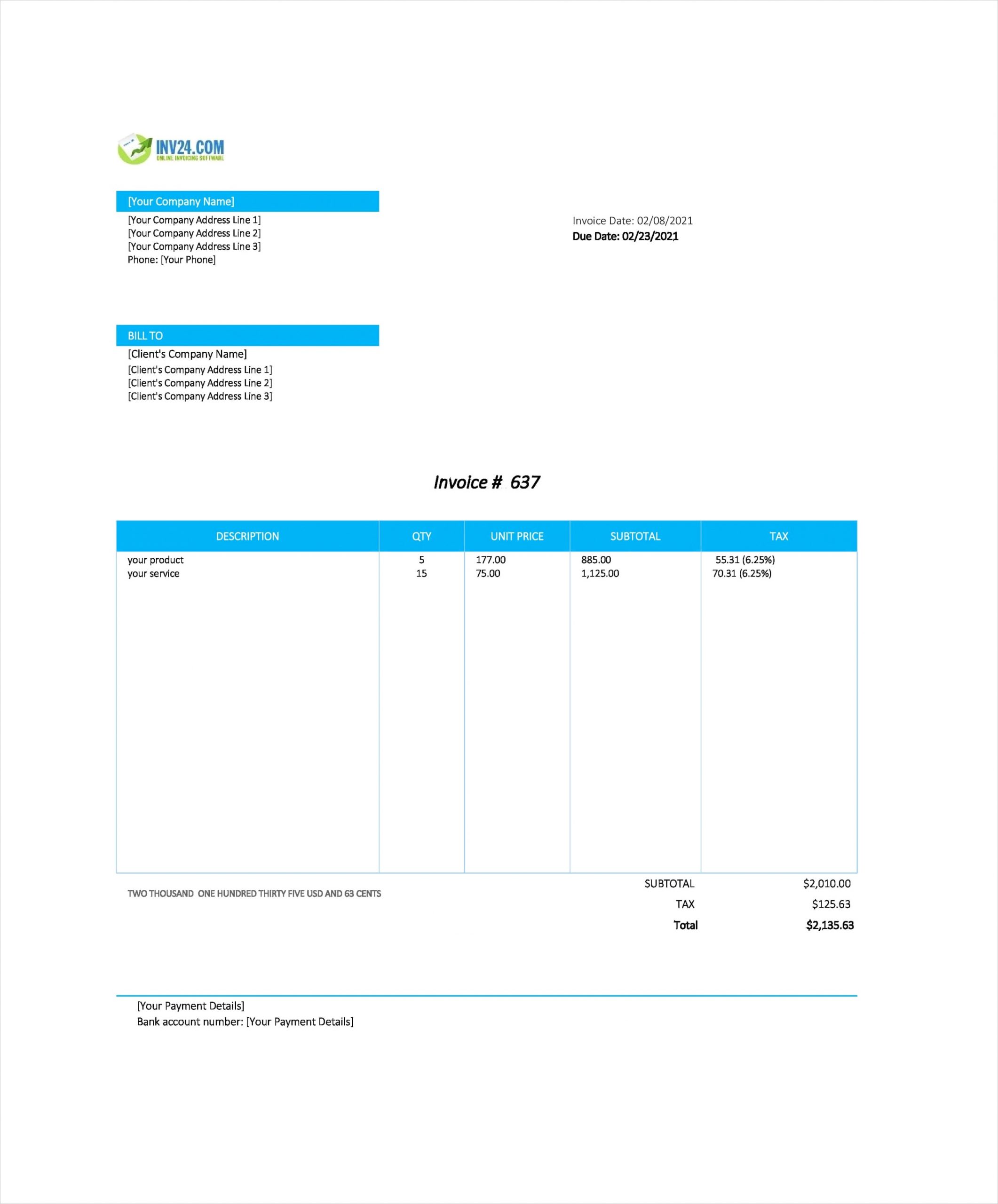 Professional sales invoice template