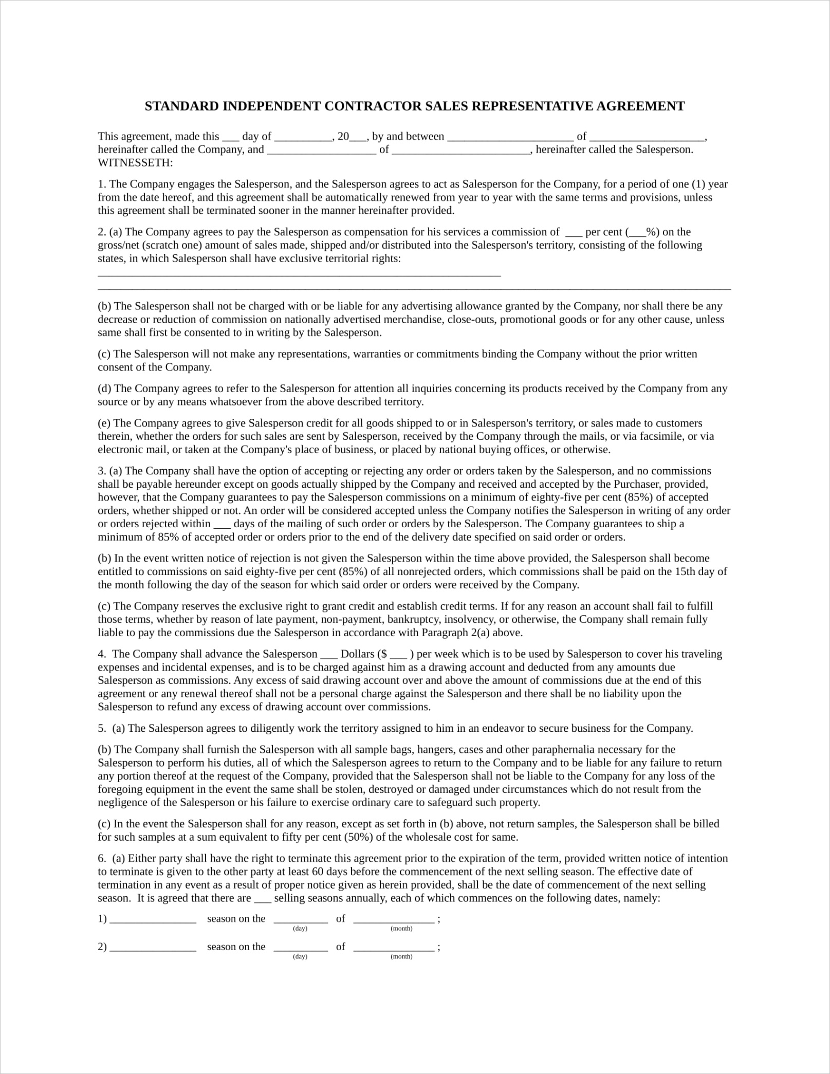 salesperson agreement contract formsml