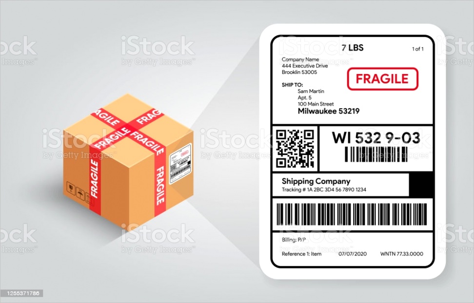 shipping label on cardboard box template barcode and qr code for scanning postal gm