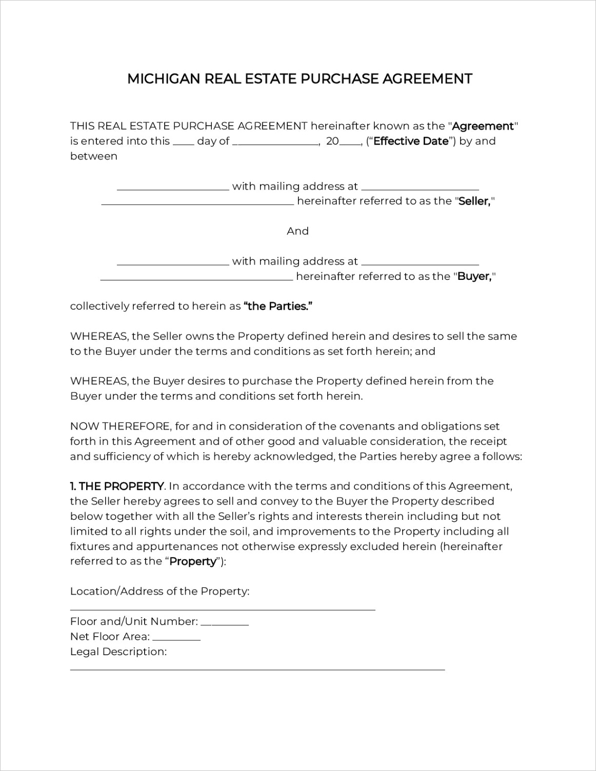 michigan real estate purchase agreement