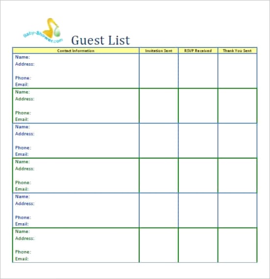 party guest list templates