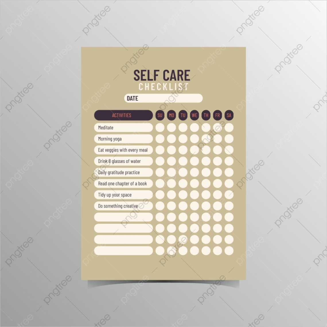 weekly self care checklist template ml