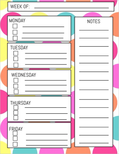 weekly checklist template design