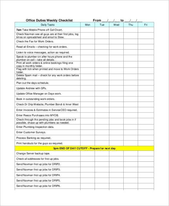 weekly checklist template