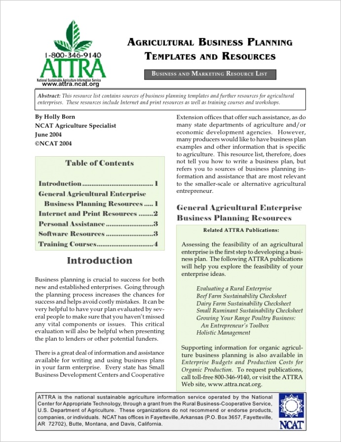 agricultural business planning templates and resources