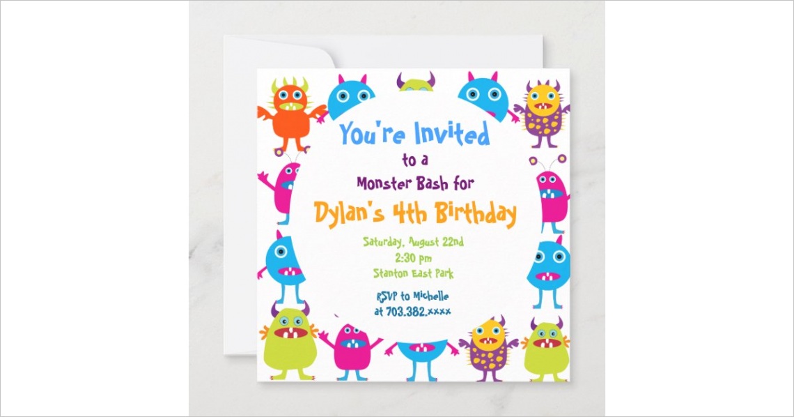 cute monster birthday party invitation templates