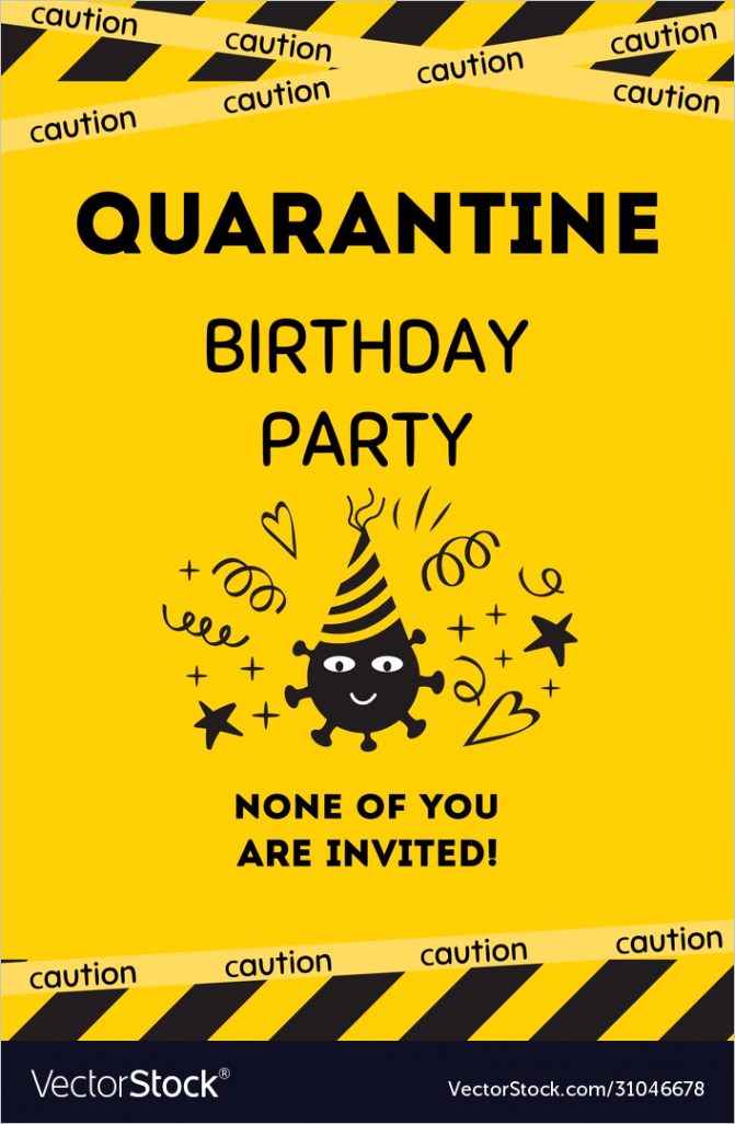 quarantine birthday party invitation template vector