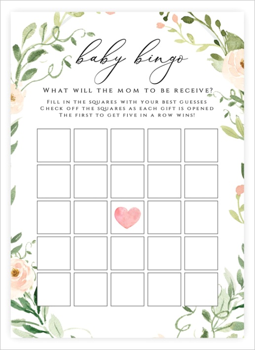 printable baby shower bingo card template 2