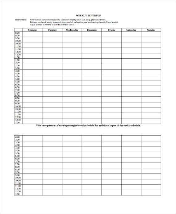 weekly work schedule templateml