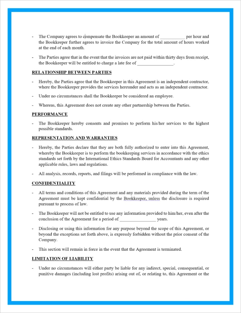 book keeping contract agreement template