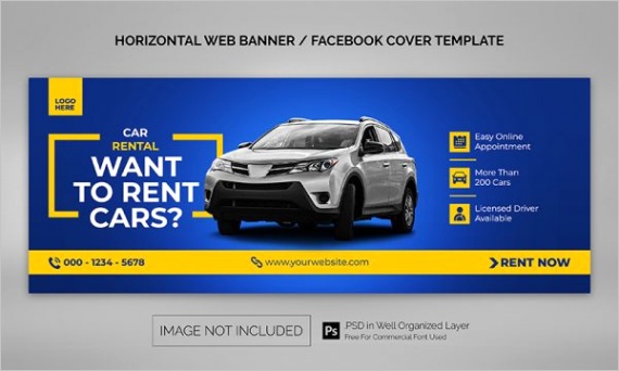 car rental sale horizontal banner or cover advertising template 4