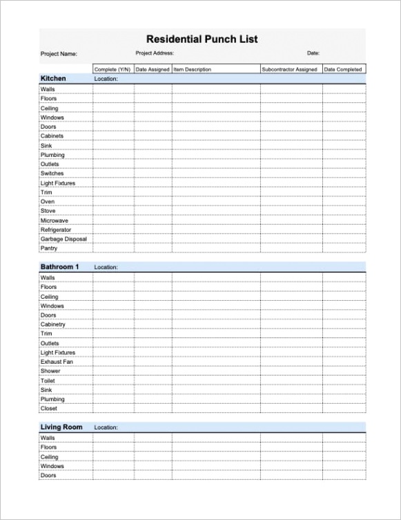 free punch list templates