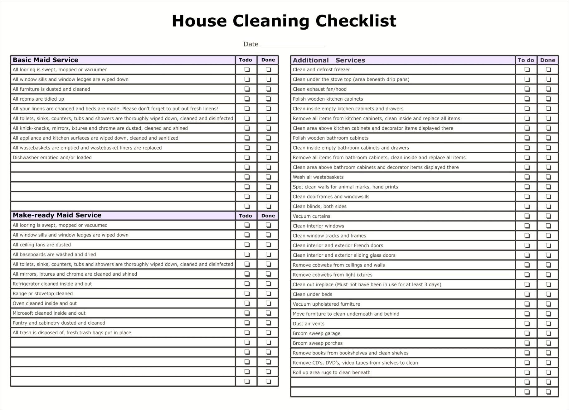 post maid service checklist printable
