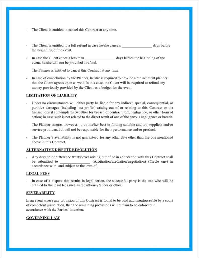 wedding planner contract template