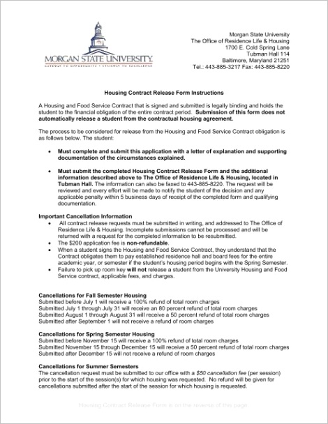 housing contract release form is on the reverse of this page