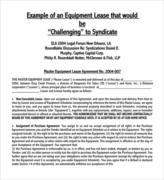 equipment rental lease agreement