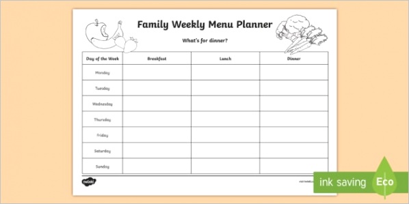 t c family weekly menu planning template