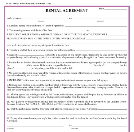 rental agreement templatesml