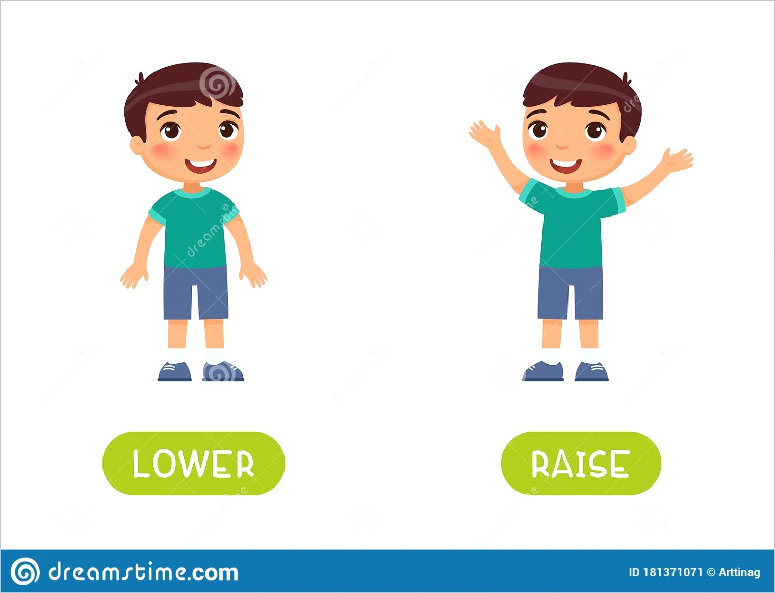 raise lower antonyms flashcard vector template word card english language learning flat characters raise lower image