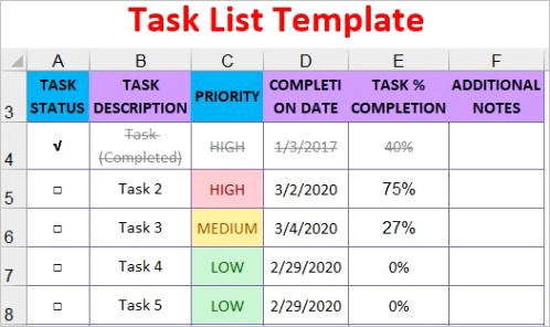 task list template