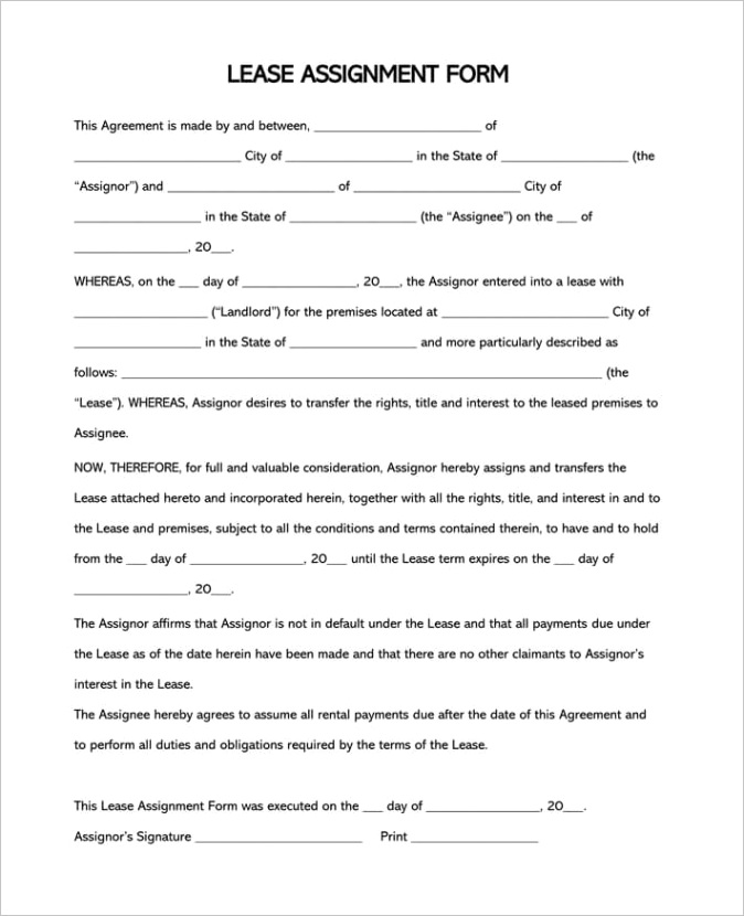 free assignment of lease form