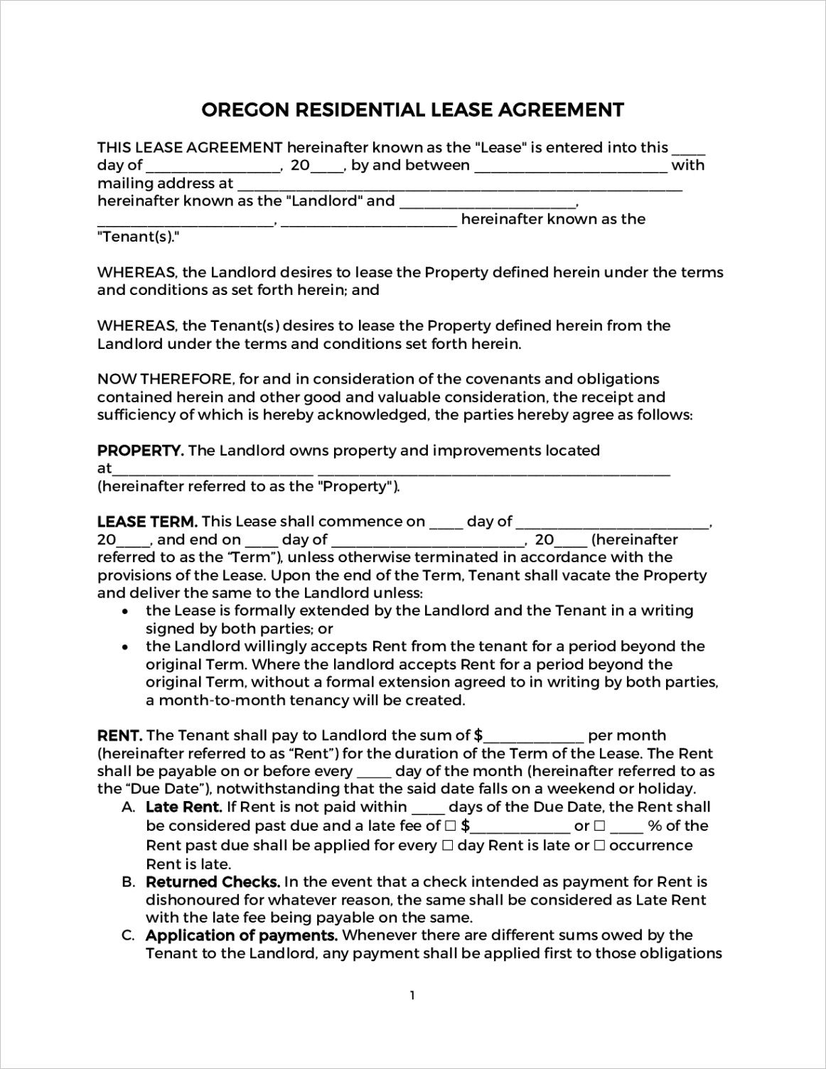 oregon residential lease agreement