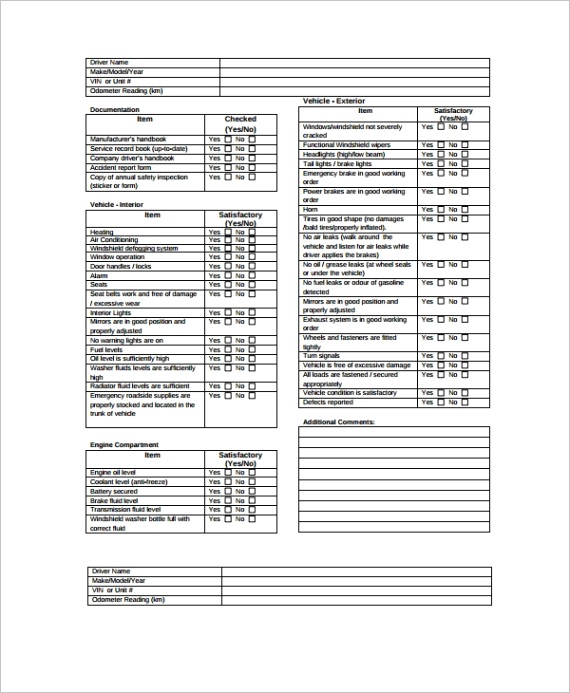 printable vehicle safety inspection checklist template