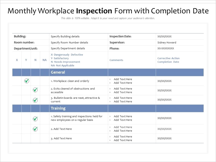 monthly workplace inspection form with pletion dateml