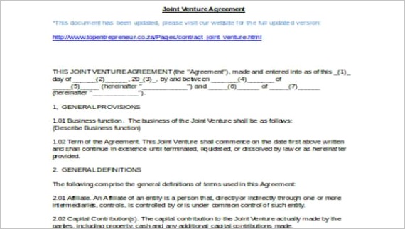 sample joint venture agreement formml