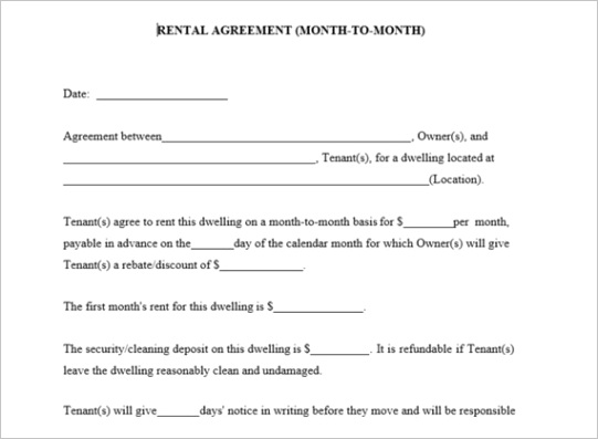 month to month rental agreement editable