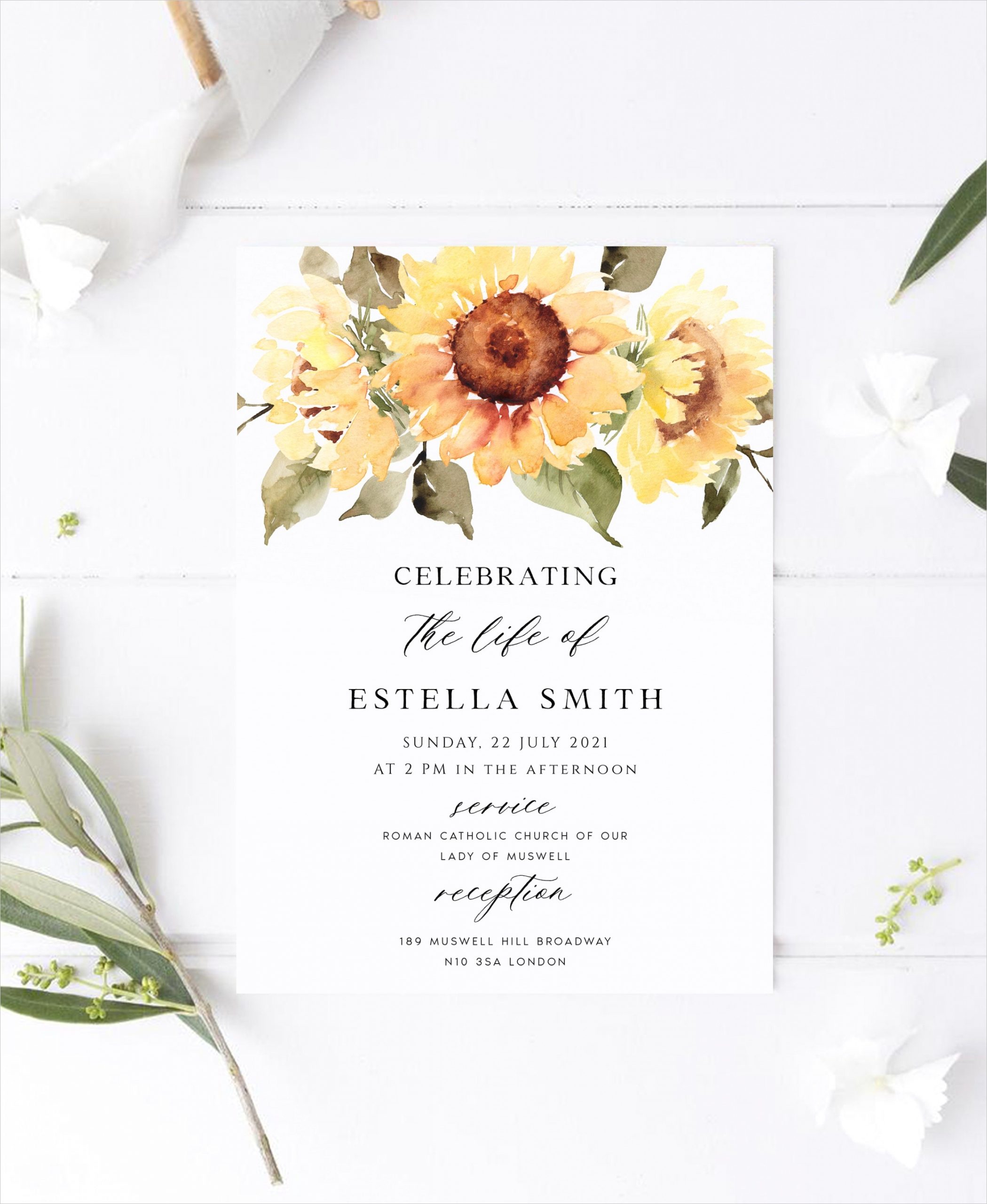 sunflower funeral invitation template