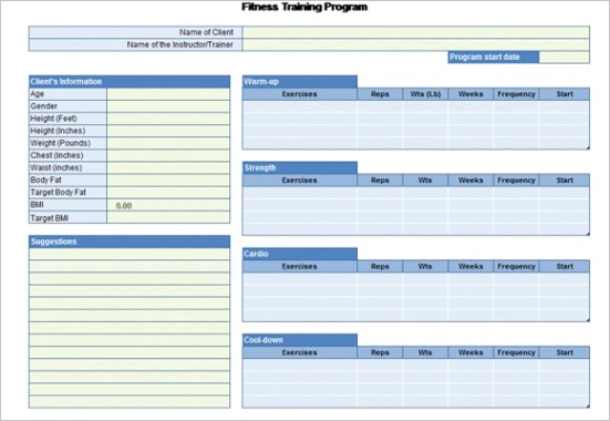 workout chart for excel