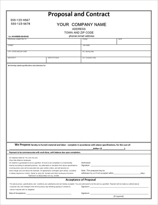 contract template printable proposal