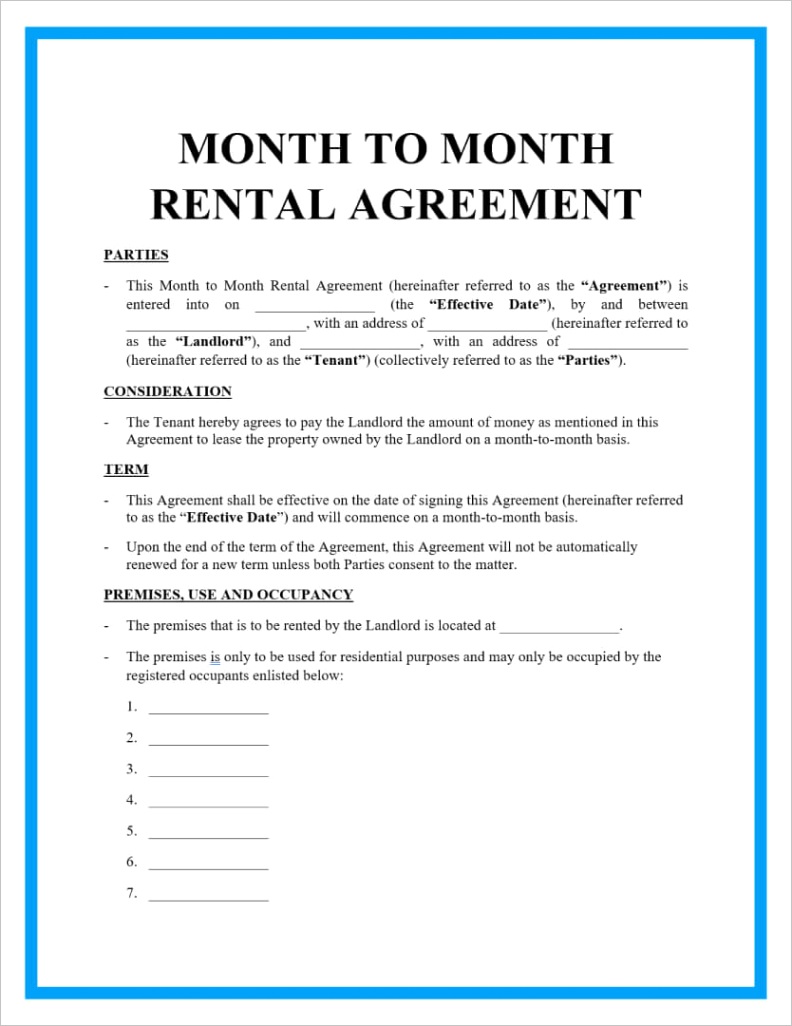 month to month rental agreement template
