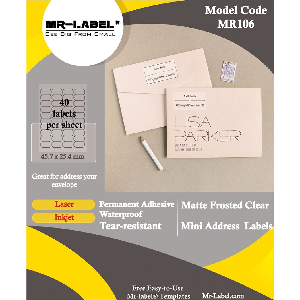 mr label 45 7 x 25 4mm matte frosted clear mini return address labels for inkjet laser printer waterproof and tear resistant for frosted glass envelope 40 labels per a4 sheet mr106