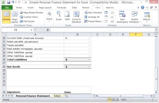 simple personal finance statement template for excel
