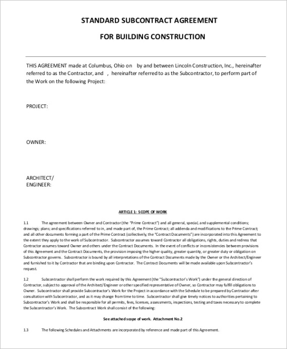 simple subcontractor agreement