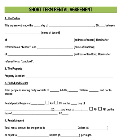 short term rental lease agreement