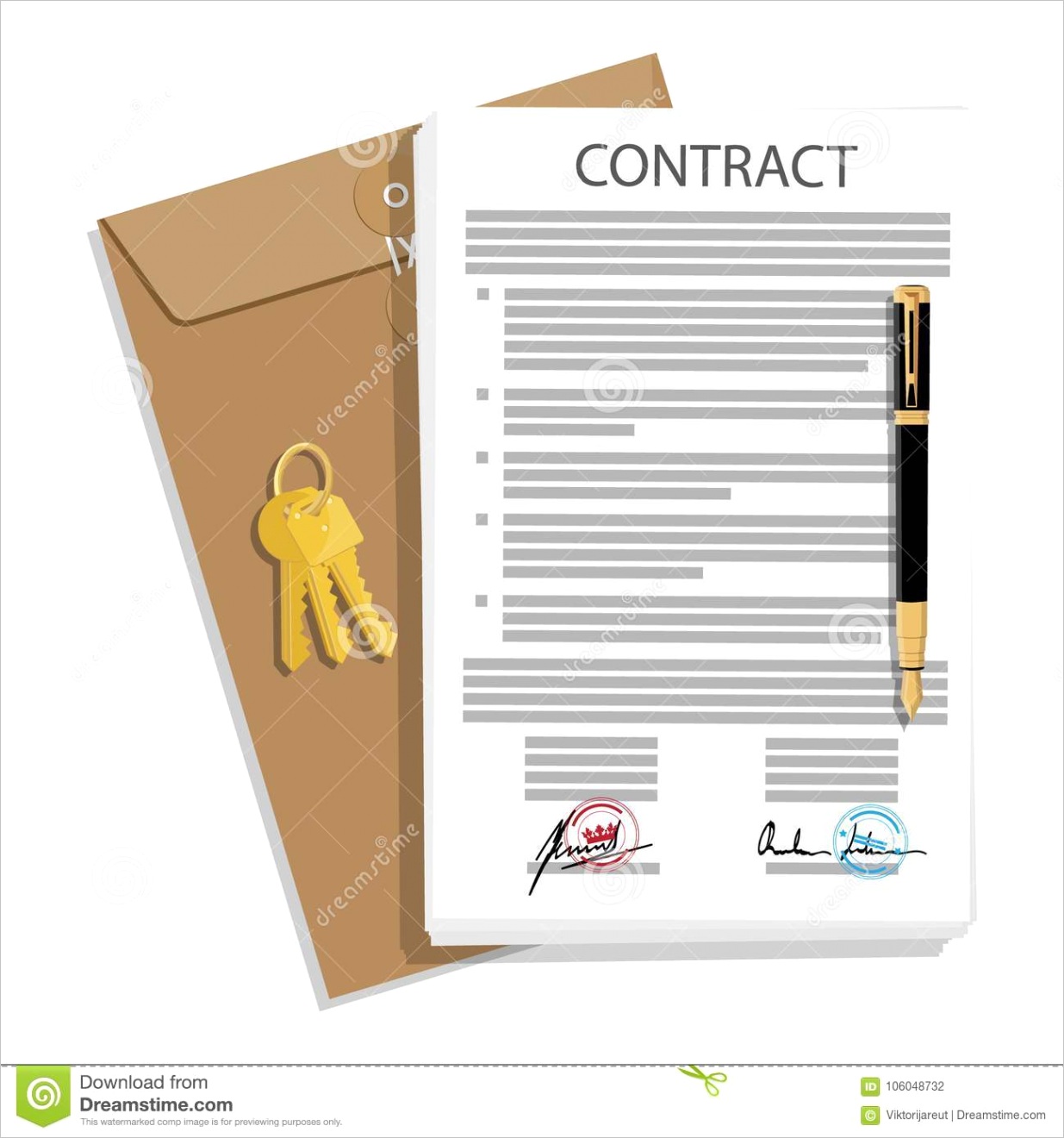 vector illustration signed business contract agreement brown envelope house key icon paper deal house sale loan contract image