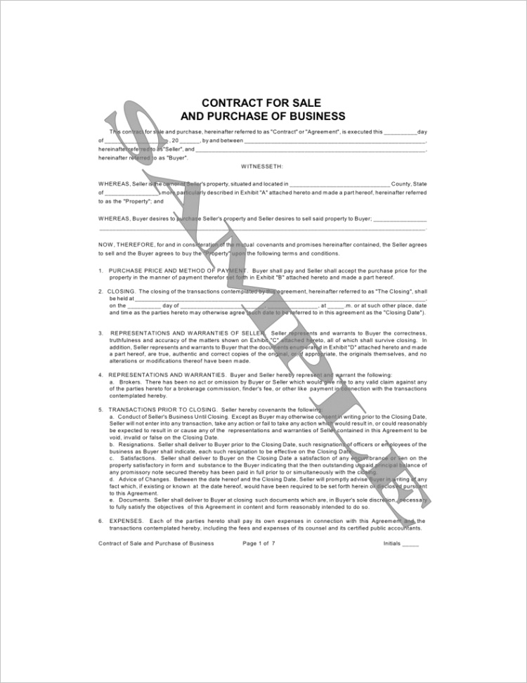 contract for sale and purchase of business