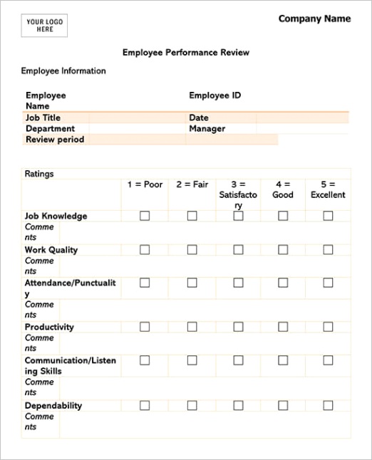 employee evaluation performance review forms
