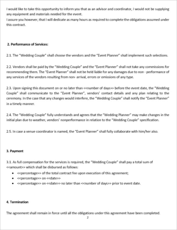 ne0268 wedding planning service letter of agreement template english